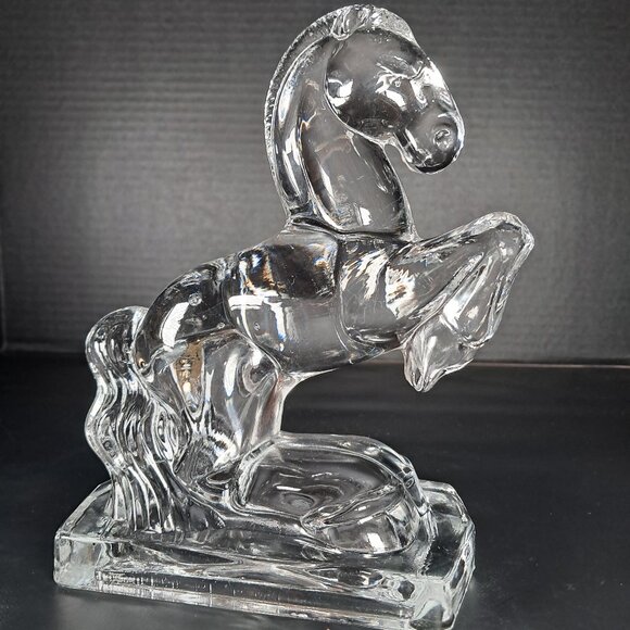 Vintage Fostoria, Clear Glass Press Molded Rearing Horse Figurine 1940s - Picture 1 of 10